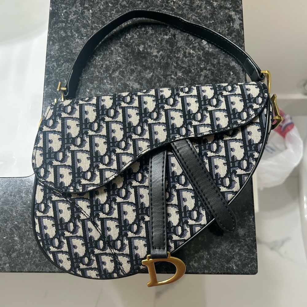 Dior Black and Cream Monogram Saddle Bag